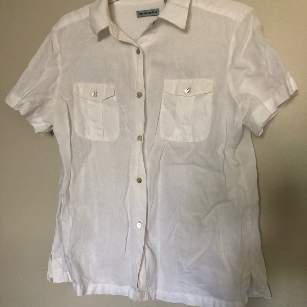 Marsh Landing White Casual Button Down Shirt